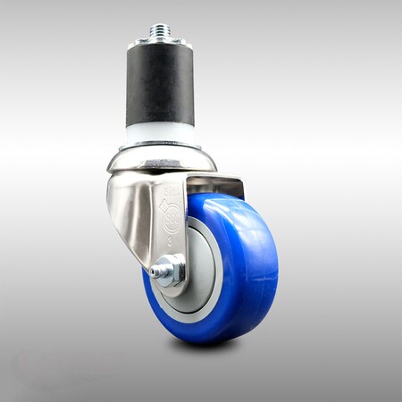 3 Inch 316SS Blue Polyurethane Wheel Swivel 1-3/4 Inch Expanding Stem Caster